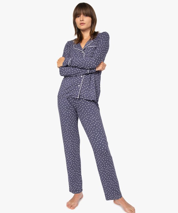 Pyjama deux pièces en viscose femme : chemise et pantalon vue1 - GEMO 4G FEMME - GEMO