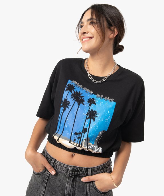 Tee-shirt femme avec bas élastiqué – LuluCastagnette  vue2 - LULUCASTAGNETTE - GEMO