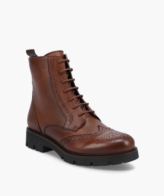 Boots fille dessus cuir à lacets et semelle crantée – Tanéo vue2 - TANEO - GEMO