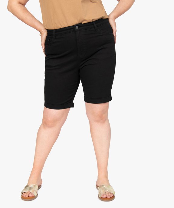 Bermuda femme grande taille en toile unie coupe ajustée vue1 - GEMO (G TAILLE) - GEMO
