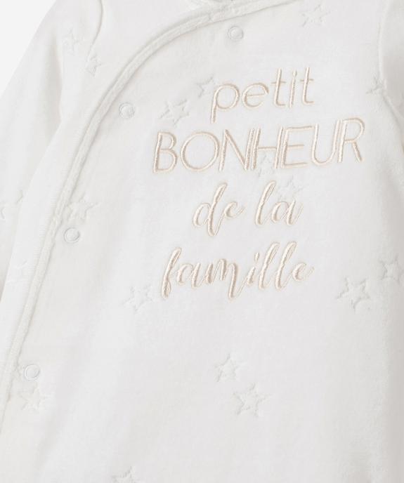 Pyjama en velours ouverture devant avec message  bébé vue2 - GEMO 4G BEBE - GEMO