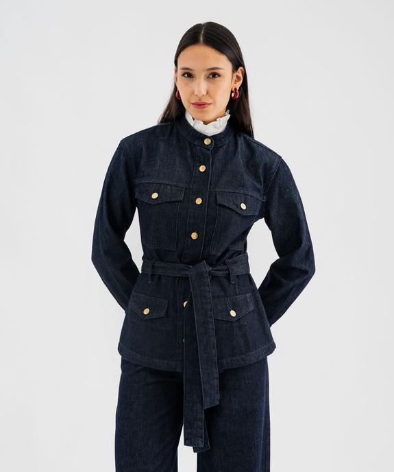 Veste longue en toile denim avec ceinture femme vue2 - GEMO 4G FEMME - GEMO