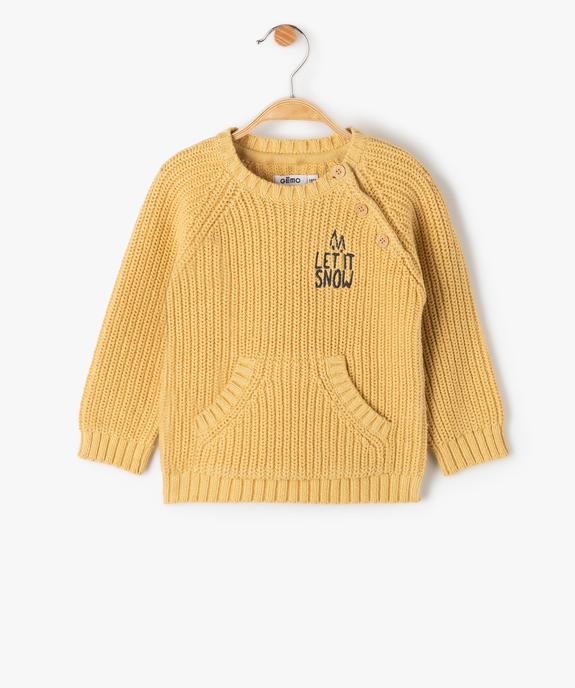 Pull bébé garçon en grosse maille avec poche kangourou vue1 - GEMO(BEBE DEBT) - GEMO