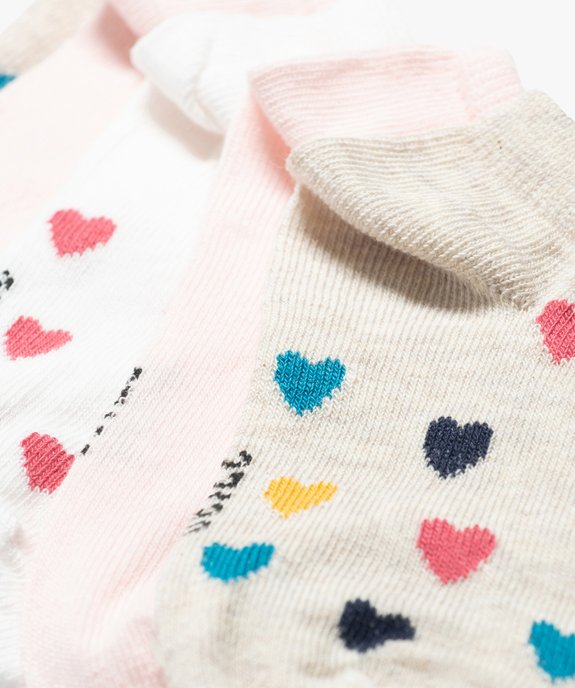 Chaussettes ultra-courtes motifs cœurs fille (lot de 5) vue2 - GEMO 4G FILLE - GEMO