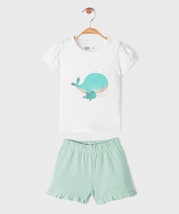 Pyjashort 2 pièces avec motif baleines bébé fille tee-shirt et short vue2 - GEMO 4G BEBE - GEMO