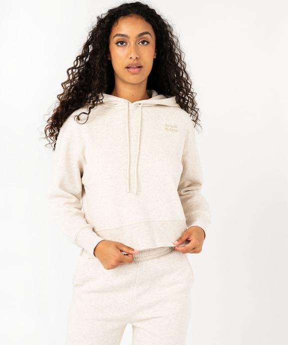 Sweat à capuche coupe courte femme vue1 - GEMO(FEMME PAP) - GEMO