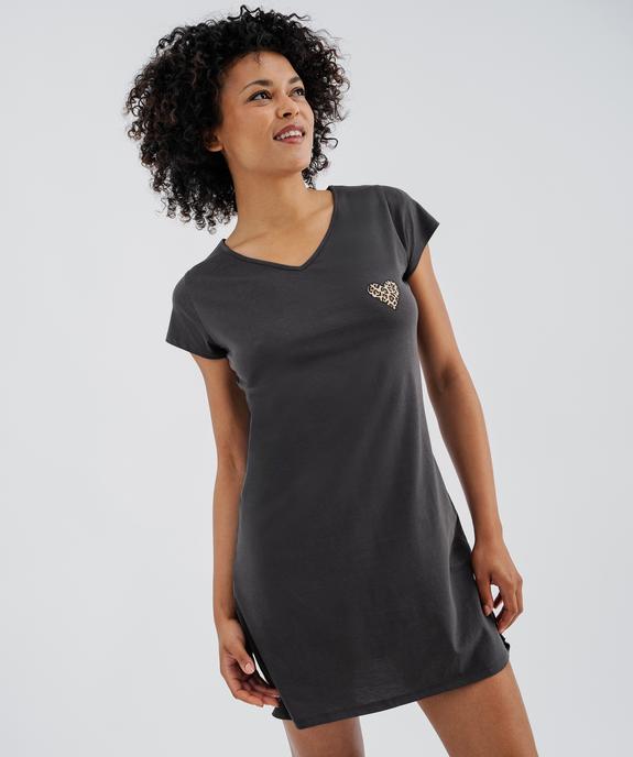 Chemise de nuit à manches courtes et col V femme vue2 - GEMO 4G FEMME - GEMO