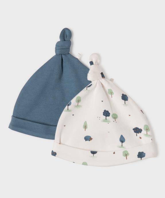 Bonnet de naissance en jersey avec noeud bébé garçon (lot de 2)  vue2 - GEMO 4G BEBE - GEMO