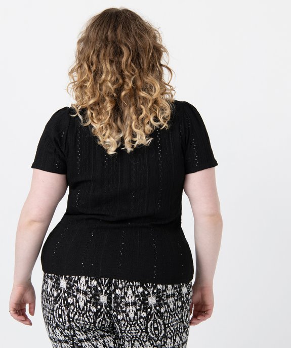 Tee-shirt femme grande taille à manches courtes en maille ajourée vue3 - GEMO (G TAILLE) - GEMO