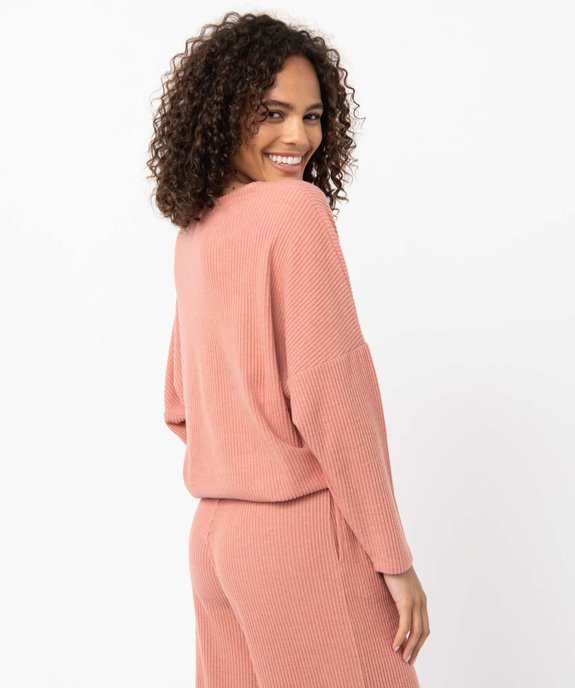 Haut de pyjama en maille côtelée femme vue3 - GEMO 4G FEMME - GEMO