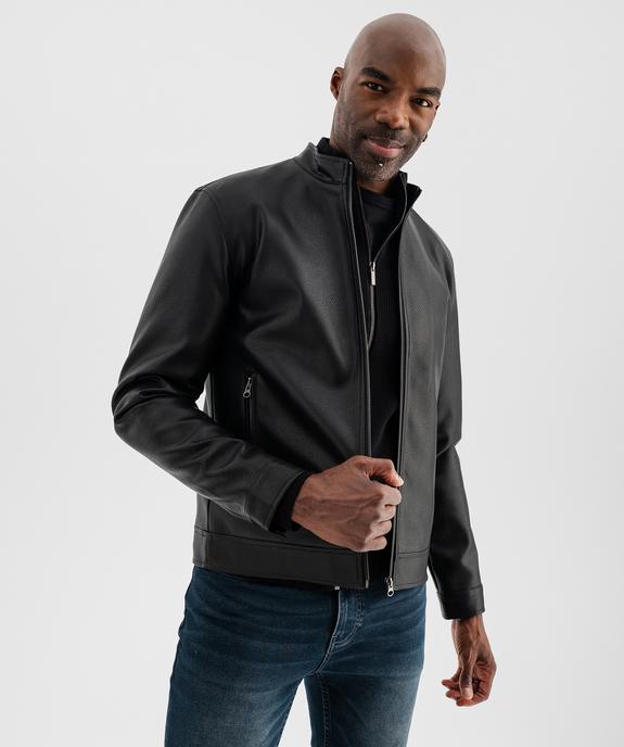 Blouson en cuir imitation fermeture zippée homme vue3 - GEMO (HOMME) - GEMO