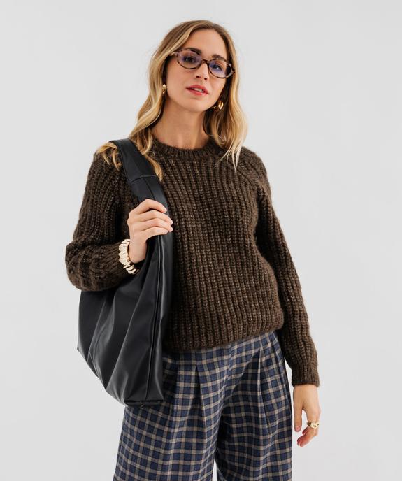 Pull en grosse maille avec torsades sur les manches femme vue2 - GEMO(FEMME PAP) - GEMO