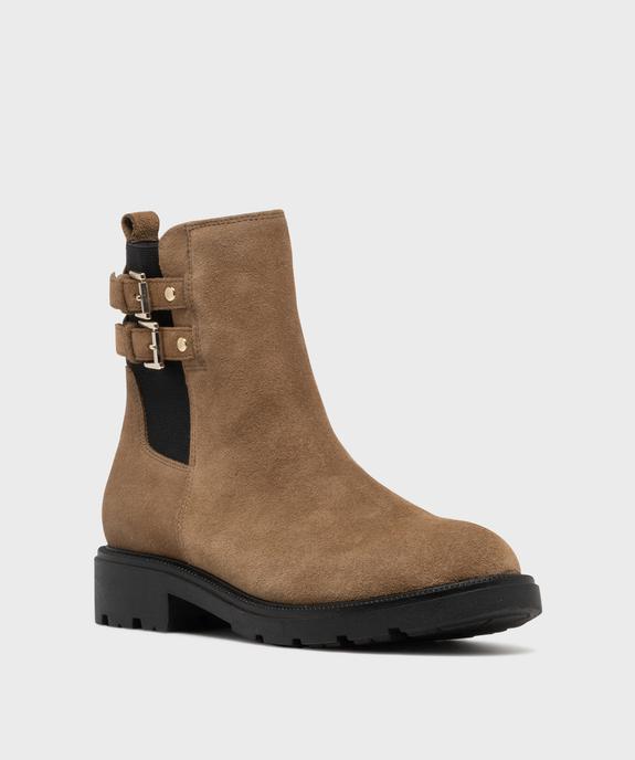 Boots dessus cuir suédé avec semelle crantée femme - Tanéo vue3 - TANEO - GEMO