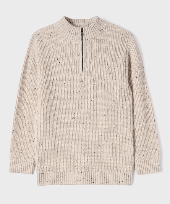 Pull en maille côtelée avec col montant zippé garçon vue1 - GEMO (ENFANT) - GEMO