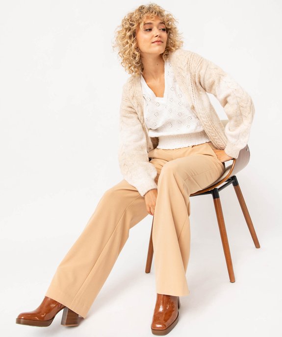 Gilet à col V en maille torsadée femme vue1 - GEMO(FEMME PAP) - GEMO