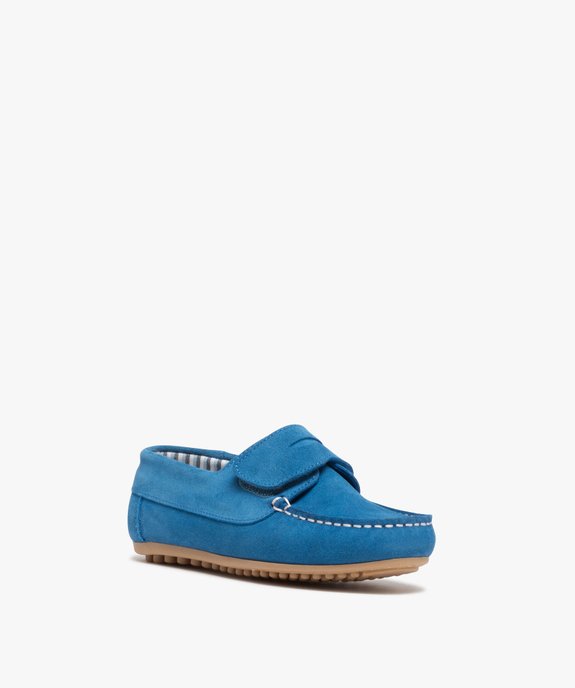 Mocassins garçon à scratch dessus cuir retourné uni vue2 - GEMO (ENFANT) - GEMO