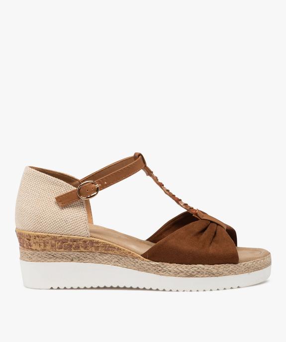 Sandales femme à talon compensé avec bride en suédine effet drapée vue2 - GEMO(URBAIN) - GEMO