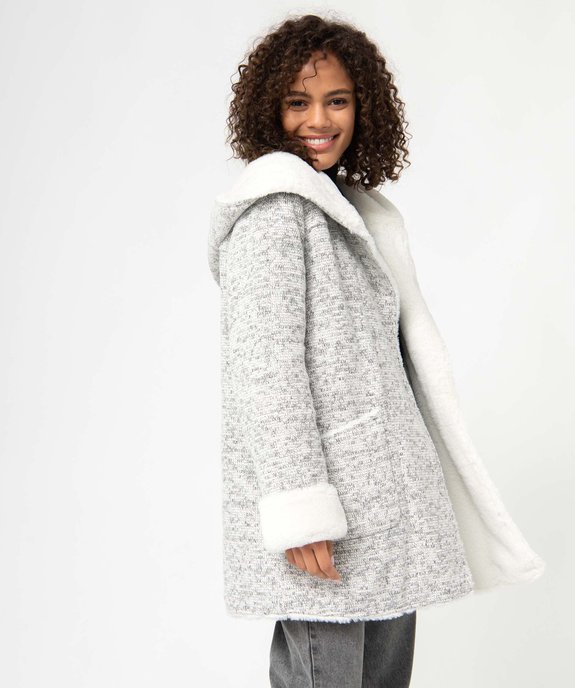 Manteau femme court en maille chinée avec capuche vue2 - GEMO(FEMME PAP) - GEMO