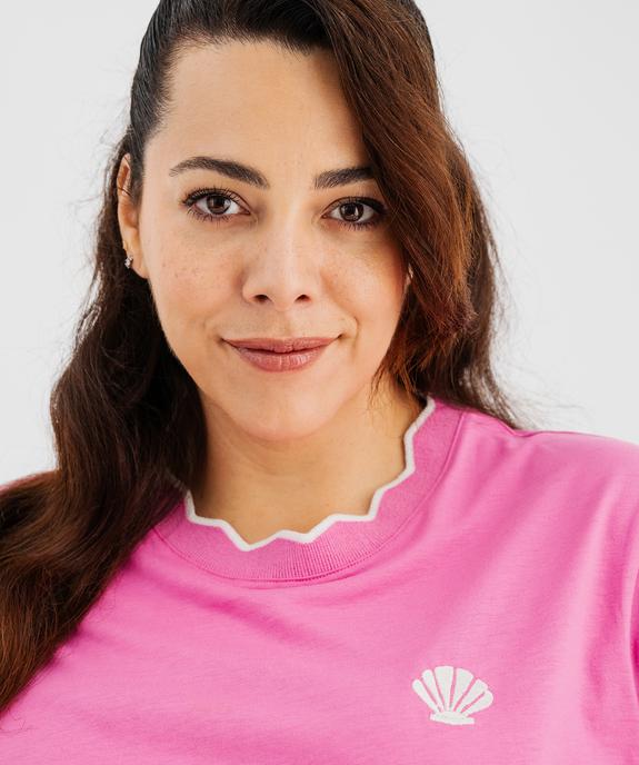 Tee-shirt manches courtes à col festonné fantaisie femme grande taille vue3 - GEMO (G TAILLE) - GEMO