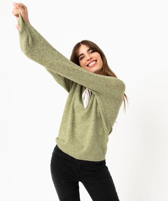 Pull en maille ajourée avec boutons décoratifs femme vue3 - GEMO 4G FEMME - GEMO