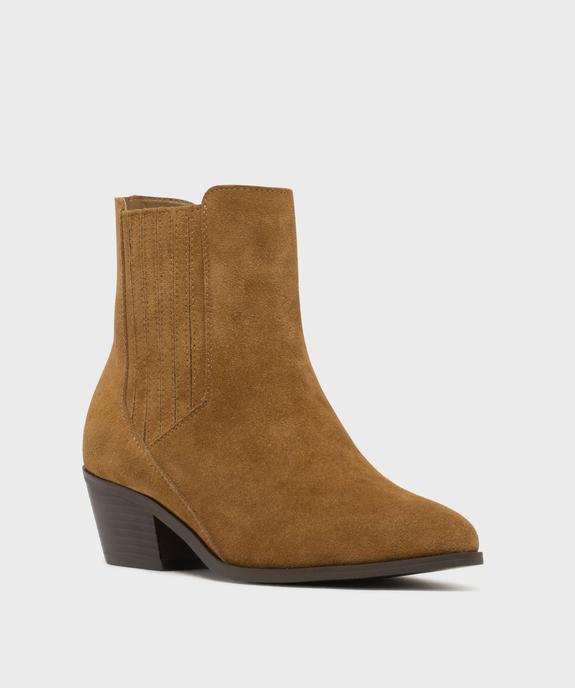 Boots dessus cuir velours avec élastique latéral esprit Santiag femme - Tanéo vue2 - TANEO - GEMO