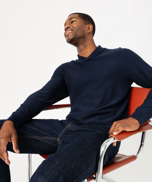 Pull col châle en fine maille côtelée homme vue2 - GEMO 4G HOMME - GEMO