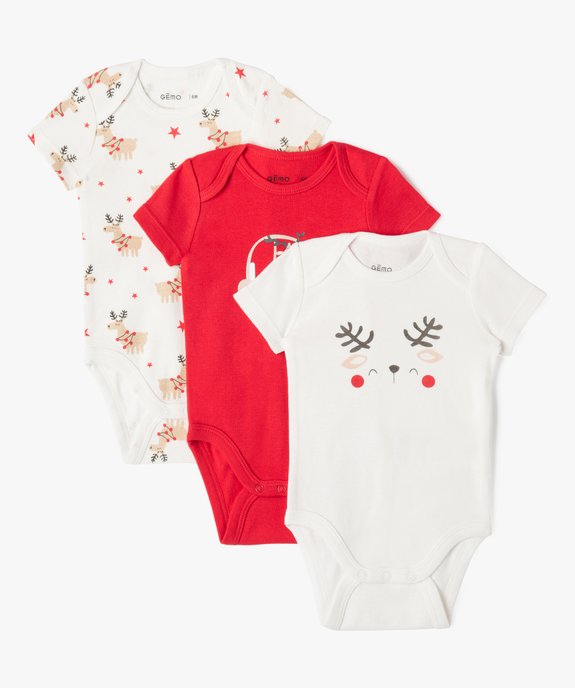 Body à manches courtes spécial Noël bébé (lot de 3) vue1 - GEMO(BB COUCHE) - GEMO