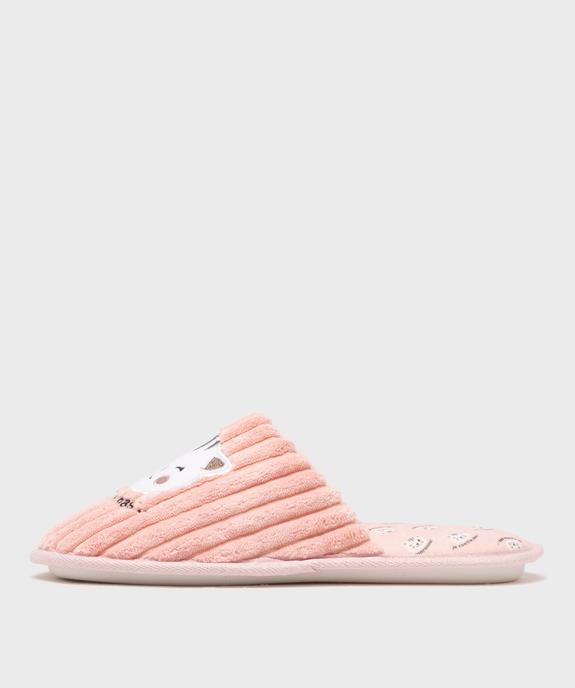Chaussons mules en velours éponge côtelé motif chat femme vue3 - GEMO(HOMWR FEM) - GEMO