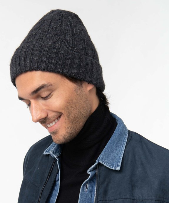 Bonnet homme chiné en maille torsadée vue1 - GEMO 4G HOMME - GEMO