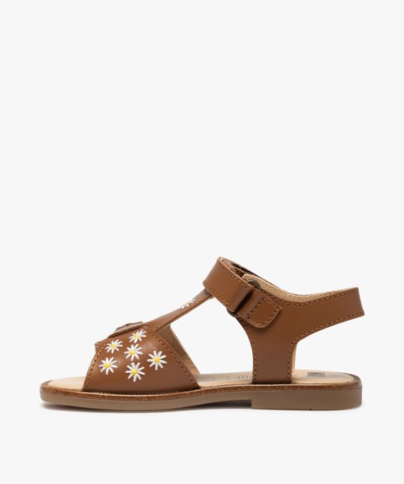 Sandales fille dessus cuir uni brodé fleurs – NA! vue3 - NA! - GEMO