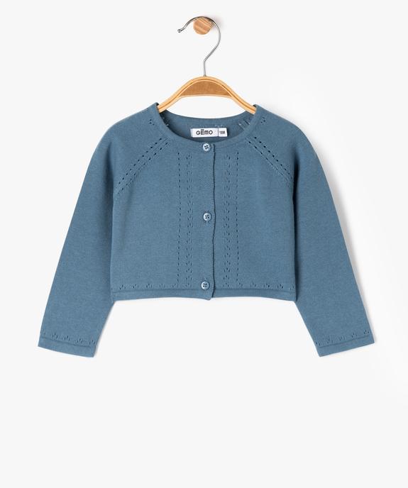 Gilet court avec détails ajourés bébé fille vue1 - GEMO(BEBE DEBT) - GEMO