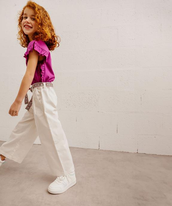 Pantalon large en coton avec ceinture brodée fille vue6 - GEMO 4G FILLE - GEMO