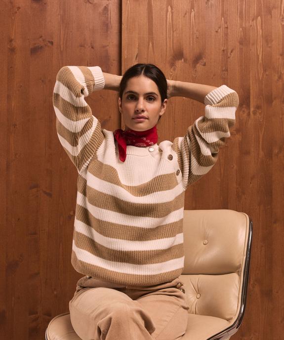 Pull rayé en côtes perlées esprit marinière femme - LuluCastagnette vue1 - LULU CASTAGNETTE GEMO FOR GOOD - GEMO