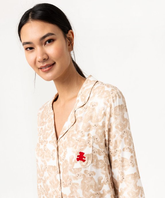 Chemise de nuit liquette imprimée à manches 3/4 femme - LuluCastagnette vue2 - LULUCASTAGNETTE - GEMO