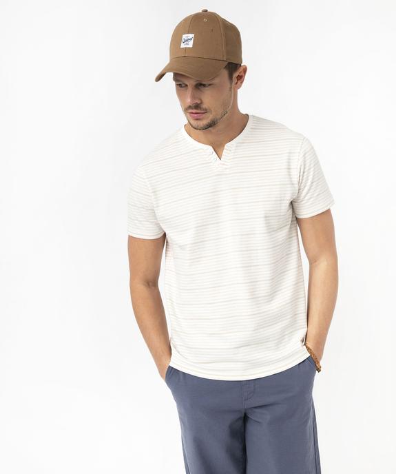 Tee-shirt manches courtes à rayures et col fantaisie homme vue1 - GEMO 4G HOMME - GEMO