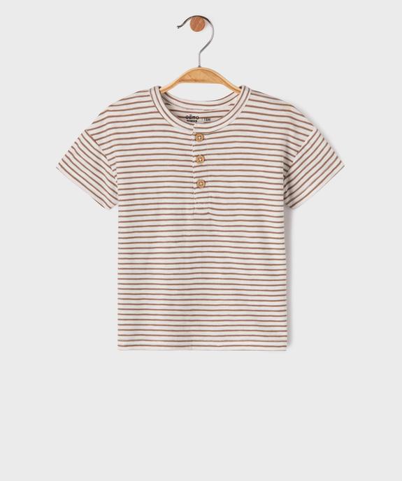 Tee-shirt rayé à manches courtes et col tunisien bébé garçon vue1 - GEMO 4G BEBE - GEMO