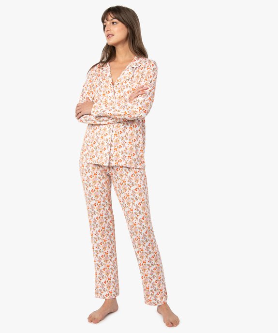 Pyjama deux pièces en viscose femme : chemise et pantalon vue1 - GEMO 4G FEMME - GEMO