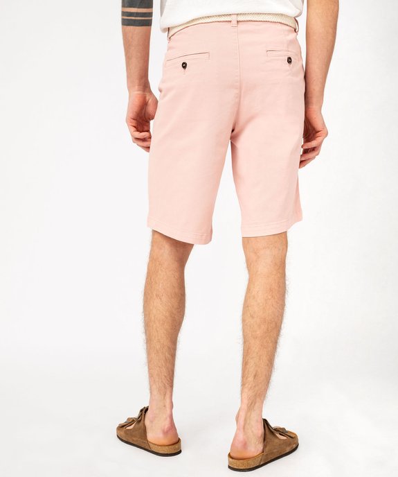 Bermuda chino en coton stretch coloris unique avec ceinture homme vue3 - GEMO (HOMME) - GEMO