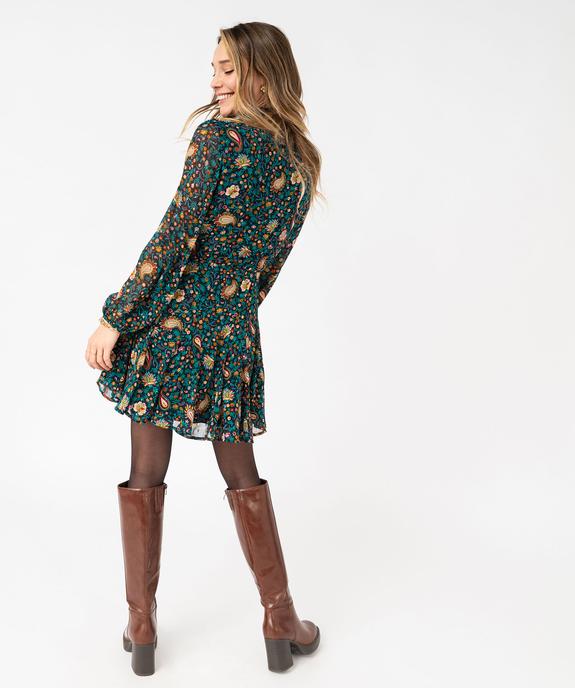 Robe chemise manches longues en voile imprimé et pailleté femme vue3 - GEMO 4G FEMME - GEMO