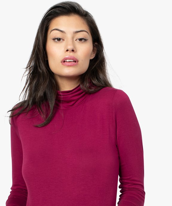 Tee-shirt femme uni avec col roulé et manches longues vue1 - GEMO 4G FEMME - GEMO