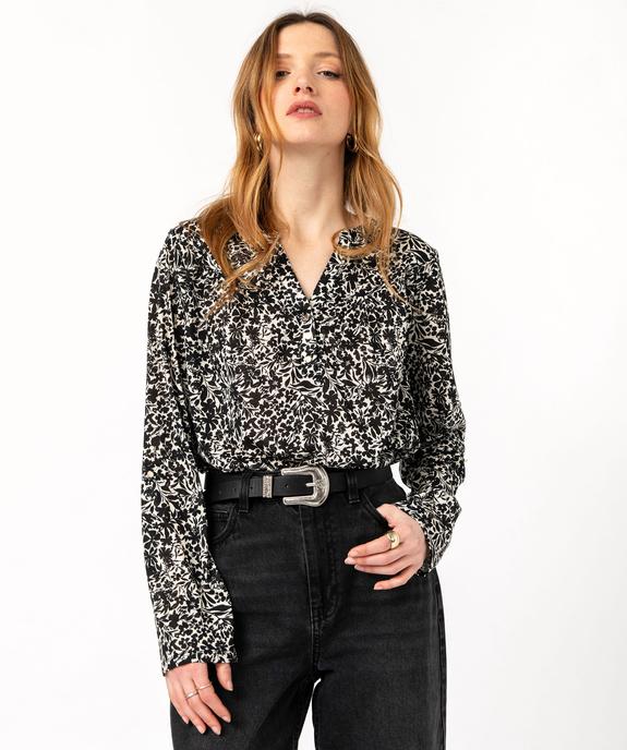 Tee-shirt à manches longues imprimé avec col boutonné femme vue1 - GEMO 4G FEMME - GEMO