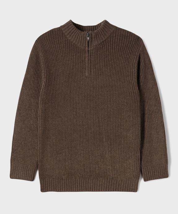 Pull en maille côtelée avec col montant zippé garçon vue2 - GEMO (ENFANT) - GEMO