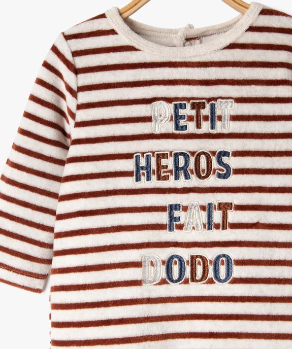 Pyjama en velours à rayures avec inscription brodée bébé garçon vue2 - GEMO 4G BEBE - GEMO