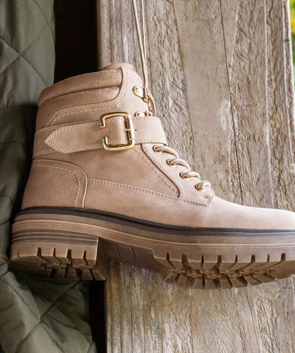 Boots femme fourrées à lacets avec bride à boucle couvrante vue6 - GEMO (CASUAL) - GEMO