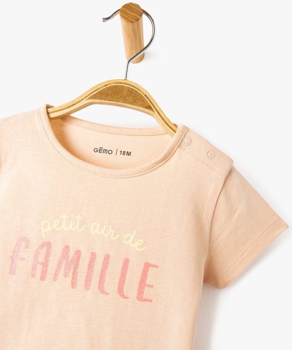 Tee-shirt bébé fille avec manches courtes et message pailleté vue2 - GEMO(BEBE DEBT) - GEMO