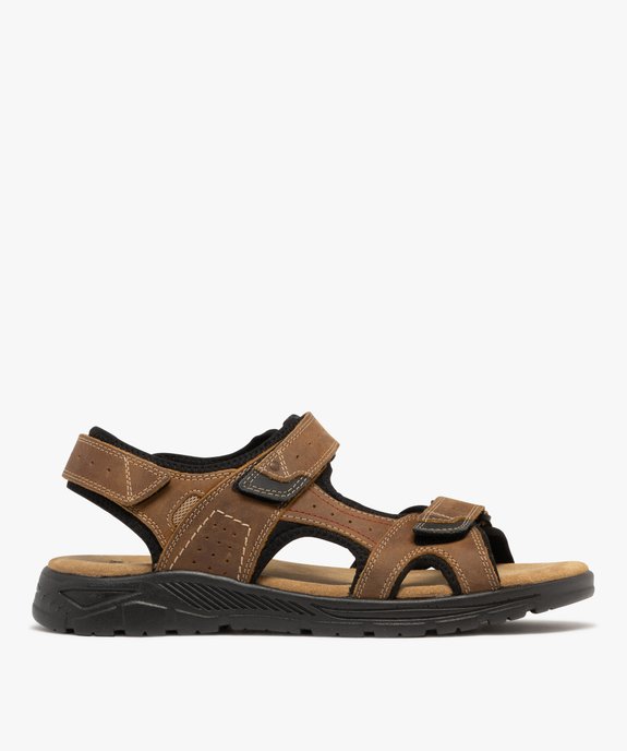 Sandales confort en cuir fermeture 3 scratchs homme vue1 - G'FLEX - GEMO