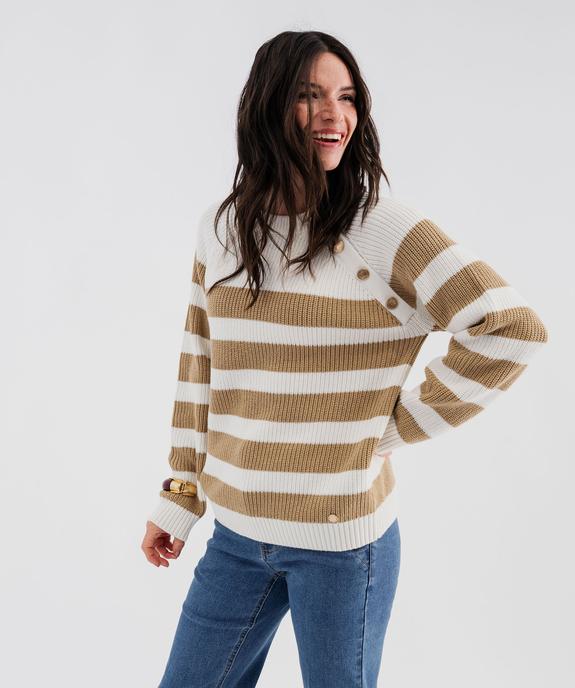 Pull rayé en côtes perlées esprit marinière femme - LuluCastagnette vue2 - LULU CASTAGNETTE GEMO FOR GOOD - GEMO