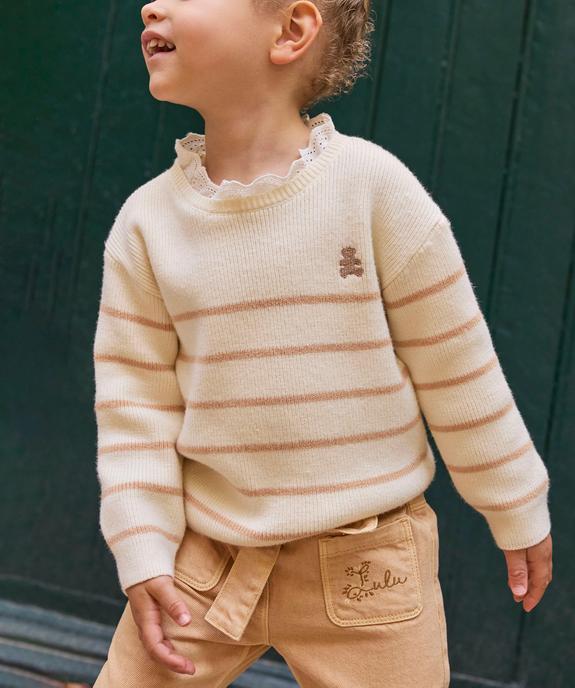 Pull rayé avec col en dentelle bébé fille - LuluCastagnette vue6 - LULU CASTAGNETTE GEMO FOR GOOD - GEMO