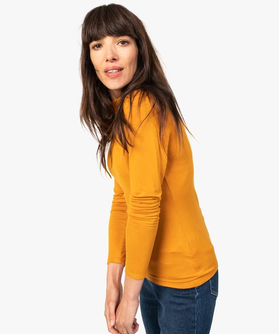 Tee-shirt femme uni avec col roulé et manches longues vue1 - GEMO 4G FEMME - GEMO