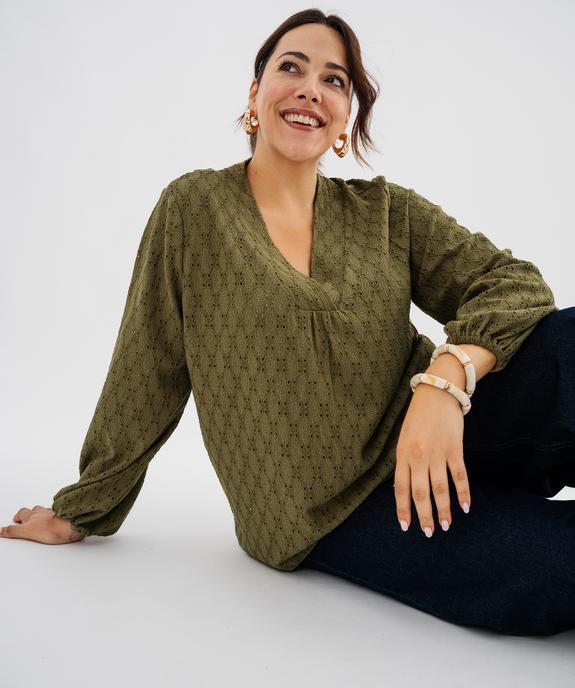 Blouse manches longues en maille ajourée femme grande taille vue1 - GEMO 4G GT - GEMO